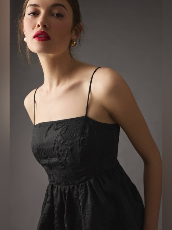 Anthropology Black Spaghetti Strap Jacquard Bubble Dress 16w - Picture 5 of 12